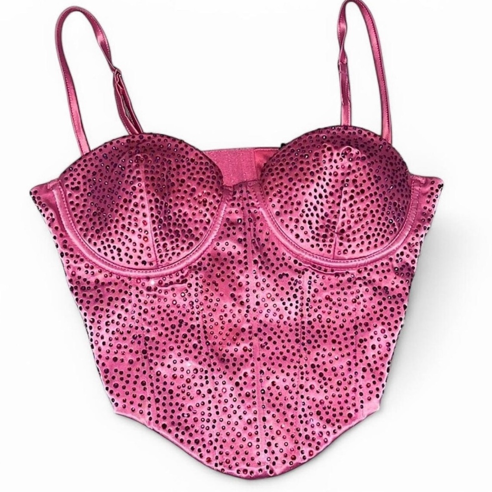 windsor satin corset rhinestone pink top